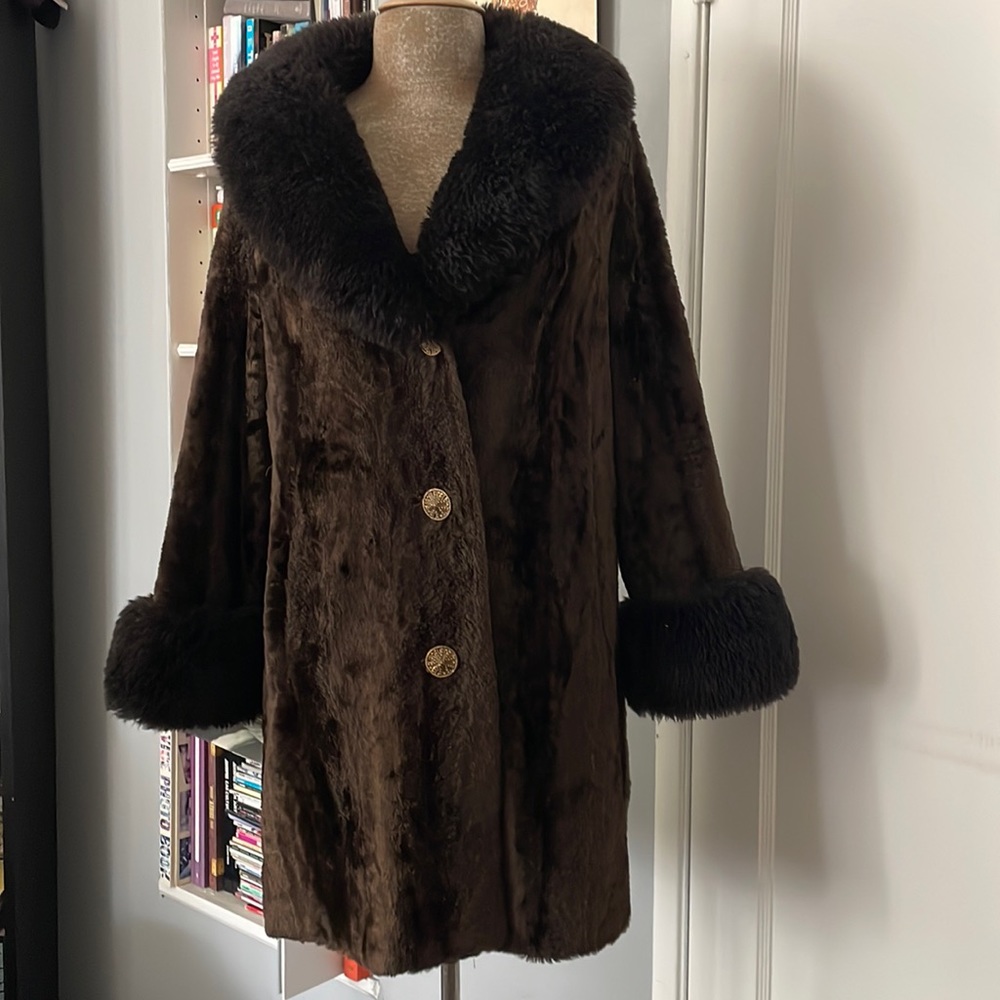 Vintage long length brown faux fur coat